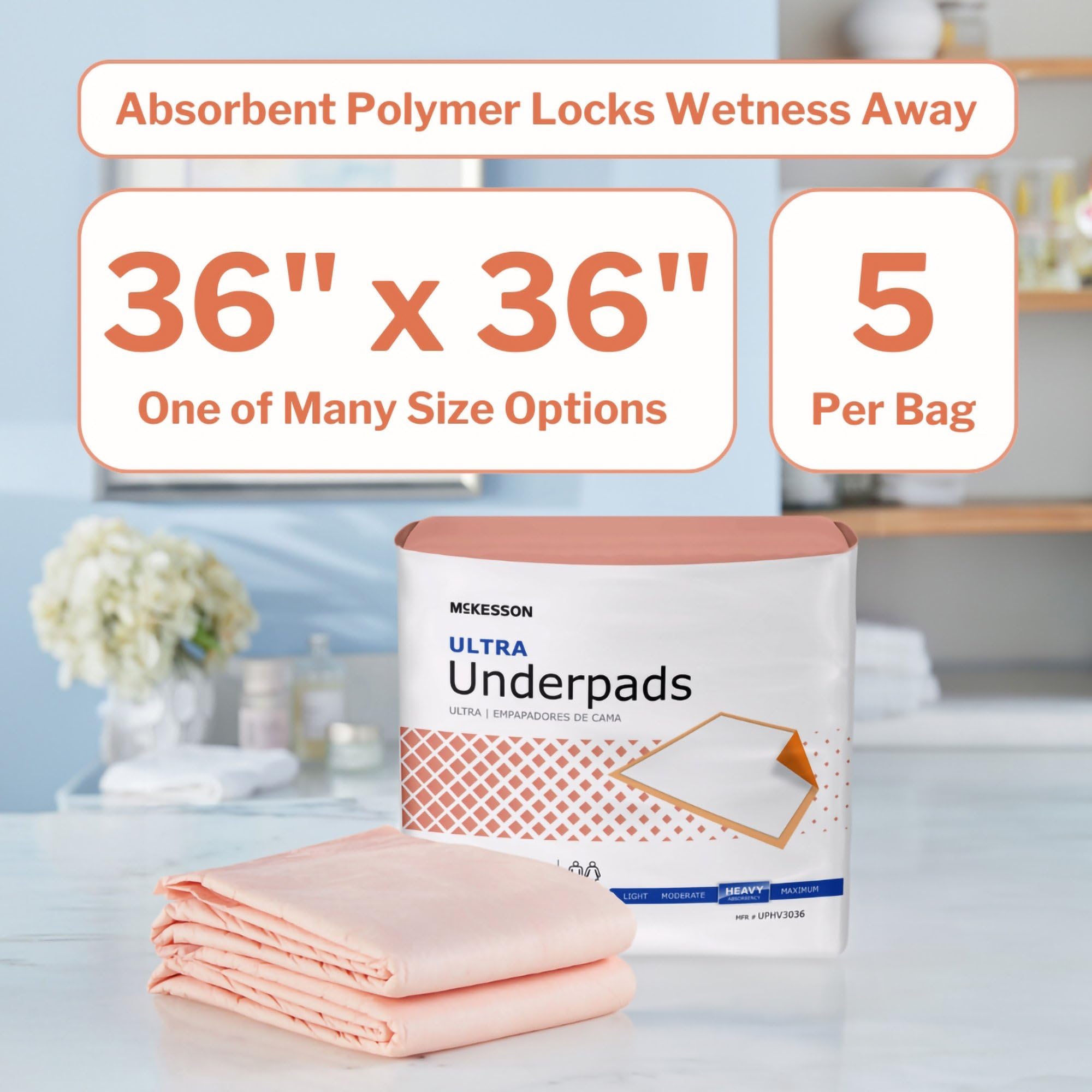 McKesson Underpads Disposable Bed Pads 36 x 36 [50 Count], Heavy Absorbency, Ultra Incontinence Chux Pads for Adults, Elderly, a
