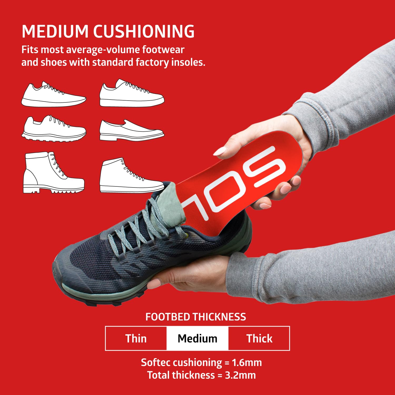 SOLE Active Medium Insoles - Orthotic Arch Support Inserts for Plantar Fasciitis Relief and Comfort - Mens 8/Womens 10, 1 Pair