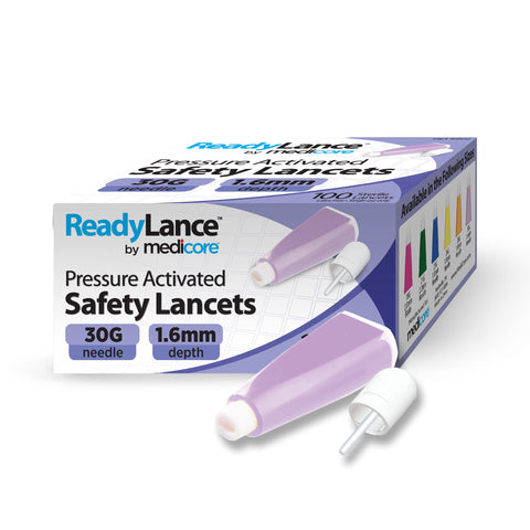 ReadyLance, Pressure Activated Safety Lancets, 100 Lancets, 30Gx1.6MM, Purple