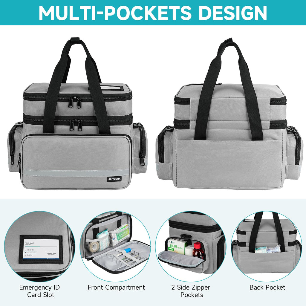 Large Pill Bottle Organizer, Double Layers Medicine Storage Bag with Lockable Zippers and Shoulder Strap,Medication Travel Bag f