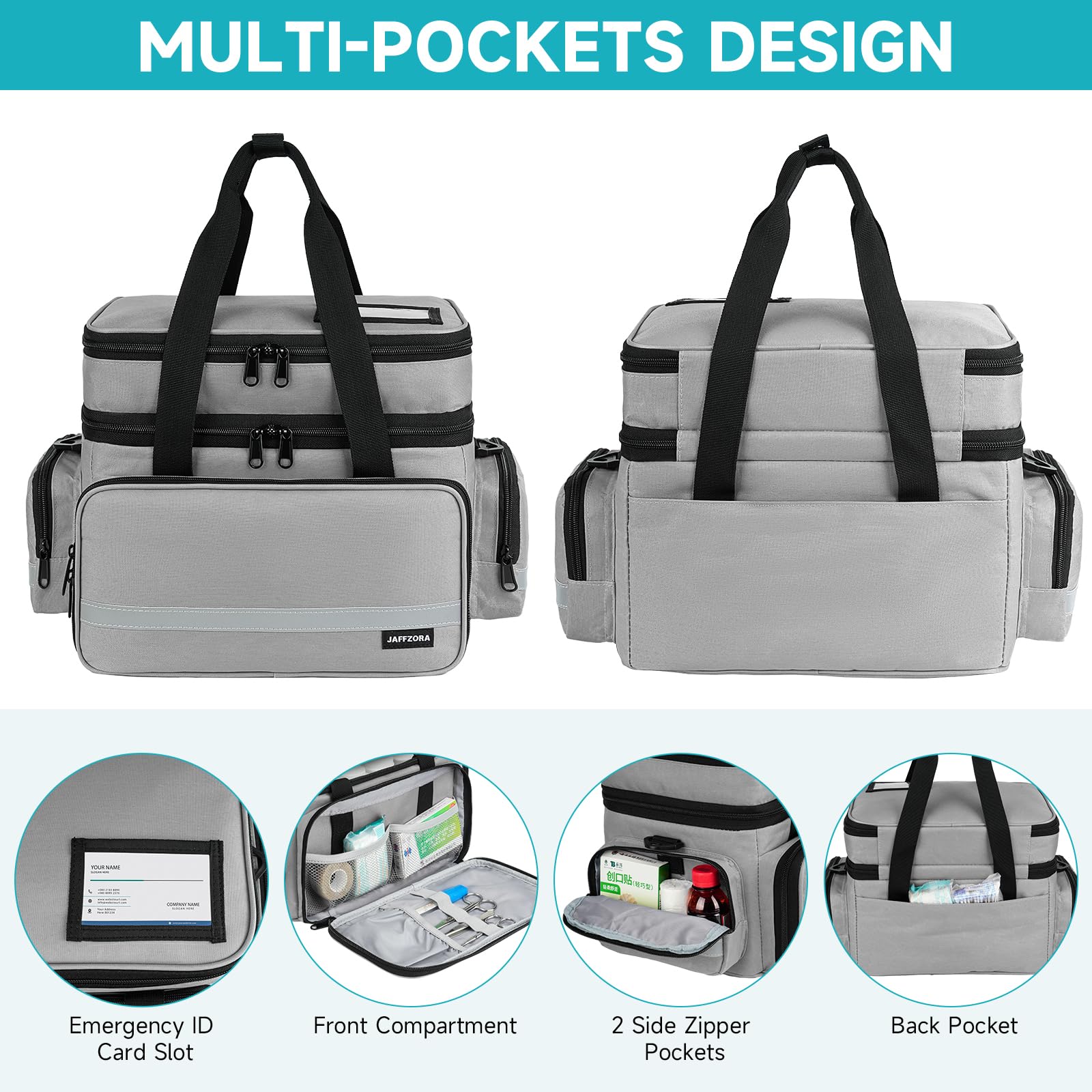 Large Pill Bottle Organizer, Double Layers Medicine Storage Bag with Lockable Zippers and Shoulder Strap,Medication Travel Bag f