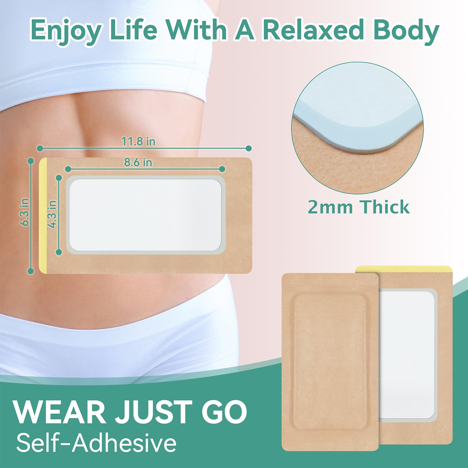 10Pcs Castor Oil Pack Wrap, Organic Cotton Castor Oil Patches for Liver, Stomach, Belly Button, 11.8x6.3, Disposable Self-Adhesi