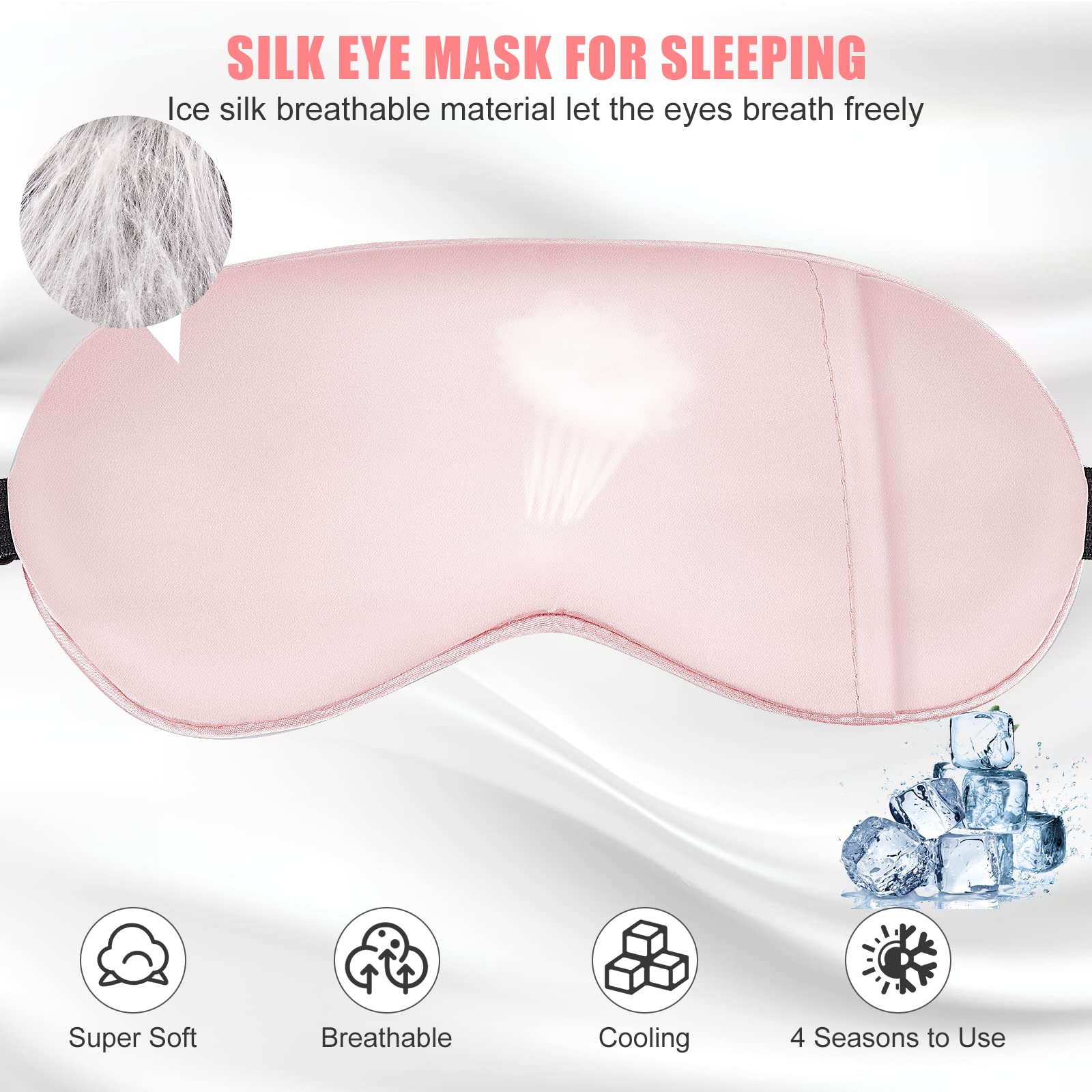 Cavoilu Cooling Eye Mask for Sleeping, Silk Sleep Mask w/Gel Eye Mask, Heated Eye Masks, Blindfold Eye Cover Women Sleeping Mask