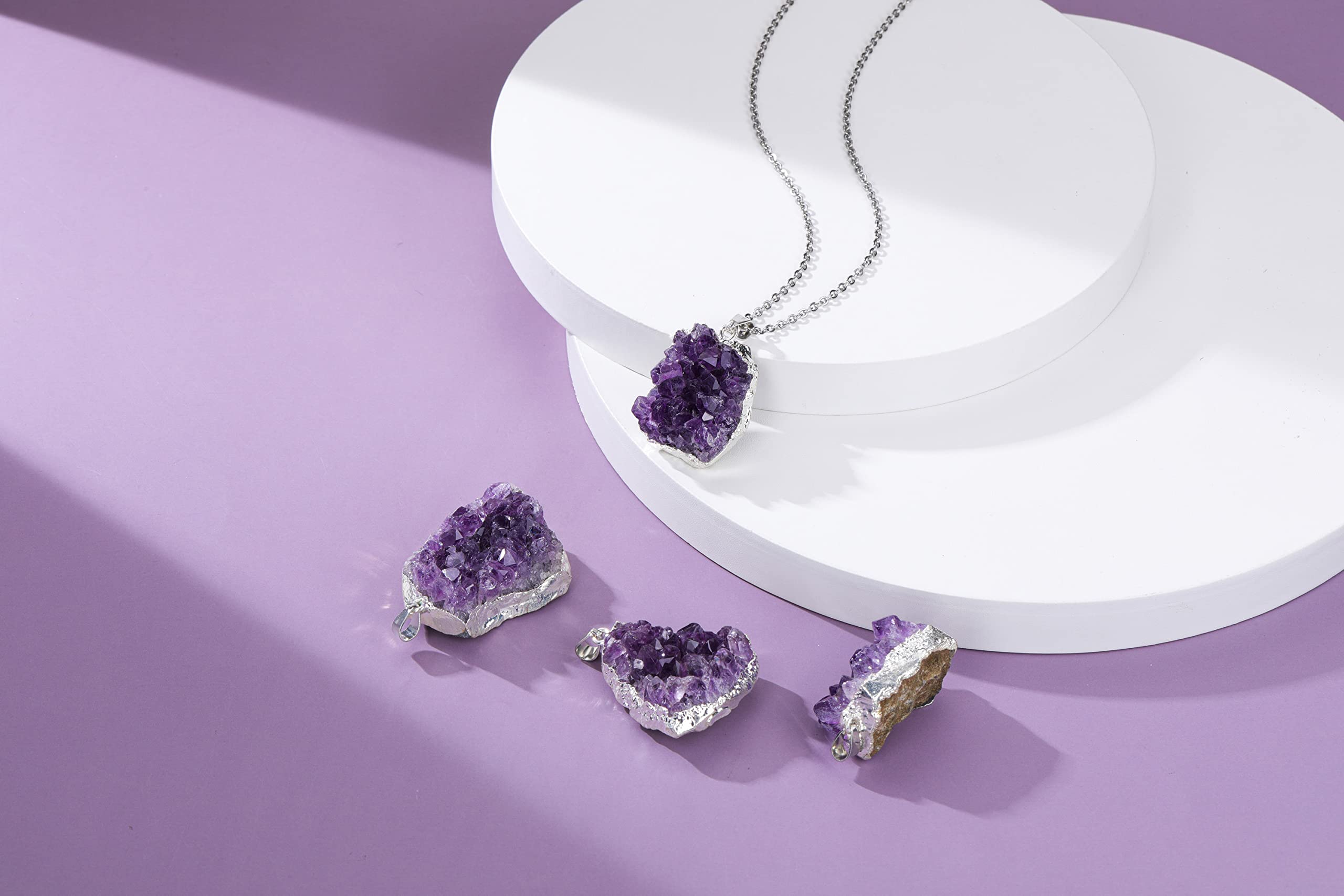 Jovivi Natural Amethyst Cluster Crystal Necklace for Women Men,Irregular Raw Rough Amethyst Quartz Stone Pendant Necklace Jewelr