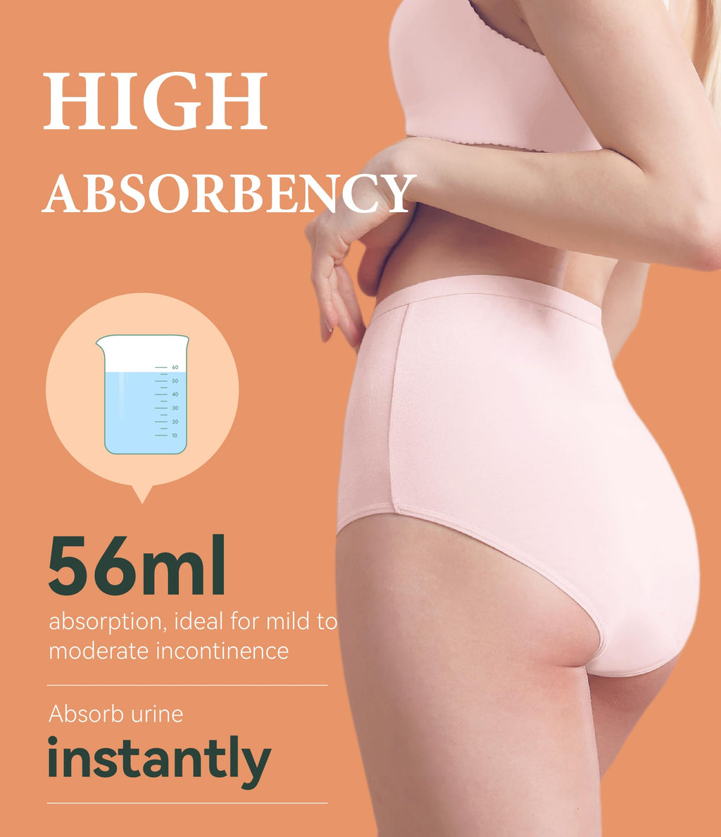 IRISMORII Urinary Incontinence Postpartum Underwear for Women Washable Leak Proof Odor Control 56ml Absorbency Brief 1 Pack (Pin