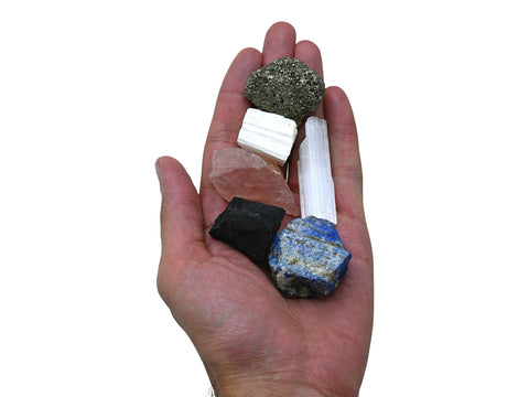 Crystals for New Home Manifestation, Set of 6 Lapis Lazuli, Selenite, Shungite, Pyrite, Scolecite and Rose Quartz Healing Crysta