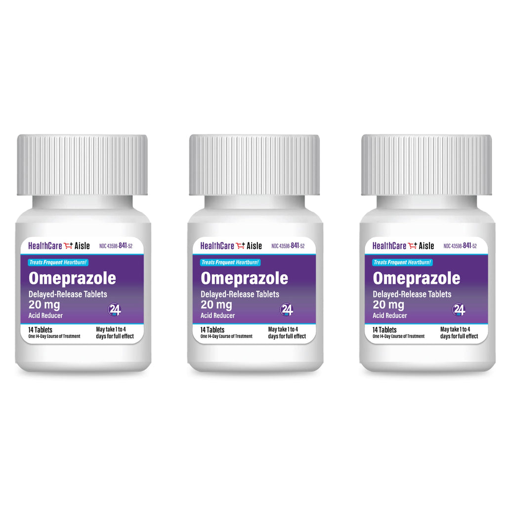 HealthCareAisle Omeprazole 20 mg - 42 Delayed-Release Tablets - Acid Reducer, Treats Frequent Heartburn