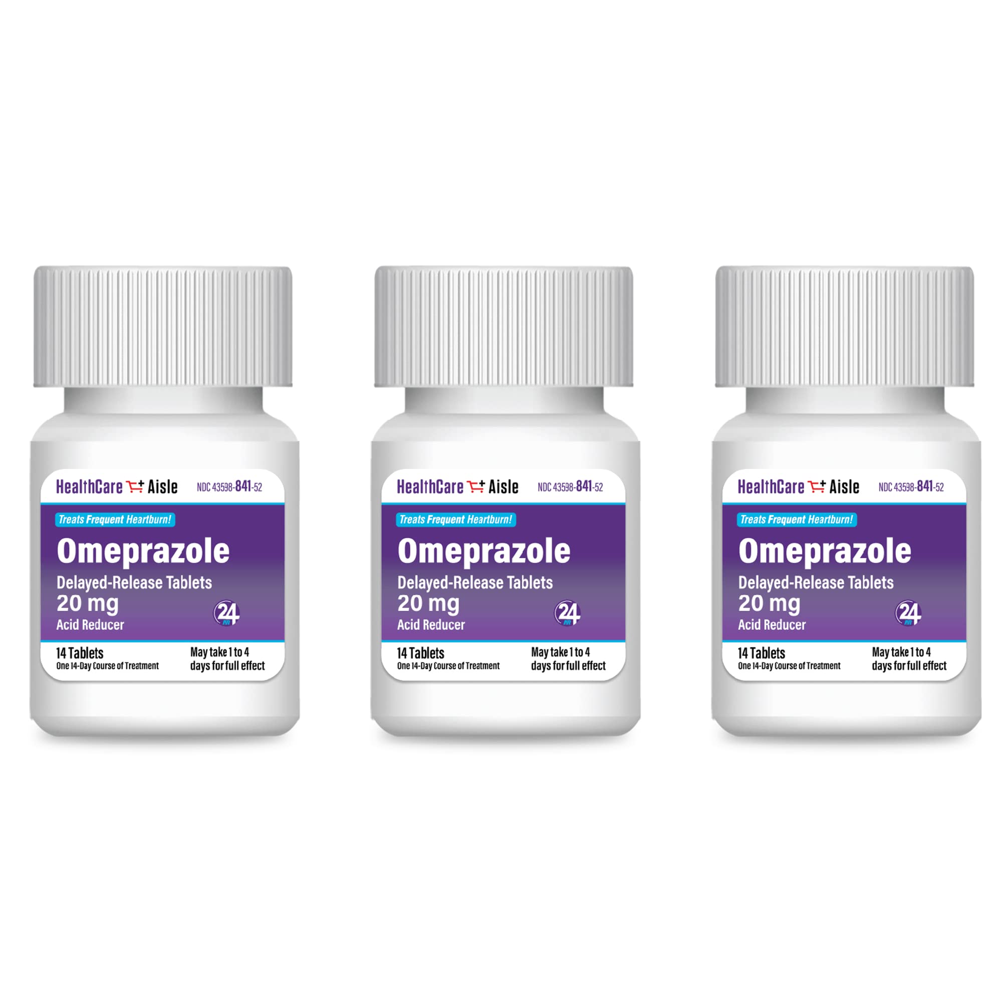 HealthCareAisle Omeprazole 20 mg - 42 Delayed-Release Tablets - Acid Reducer, Treats Frequent Heartburn