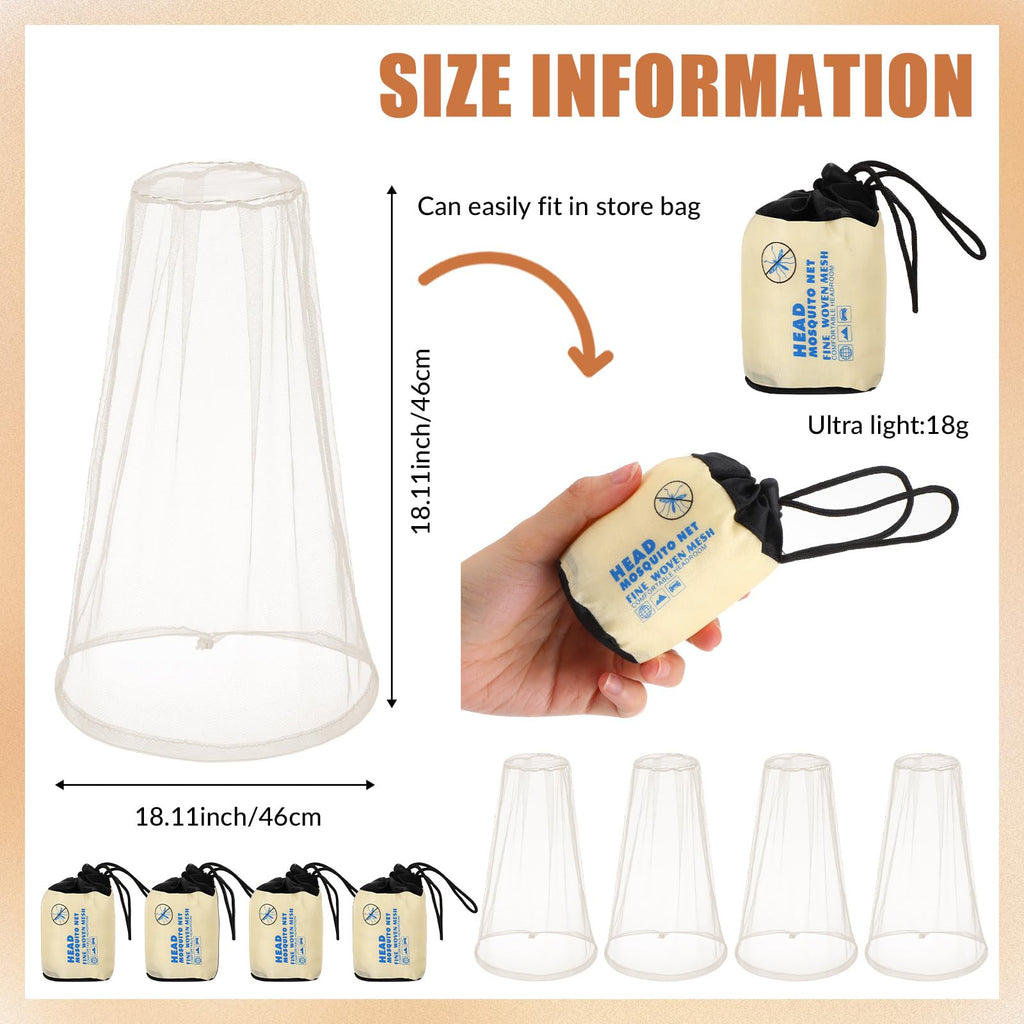 Hestya 4 Pack Mosquito Face Mesh Net Protecting Net for Outdoor Hiking Camping Climbing Mosquito Fly Insects Preventing (Beige)