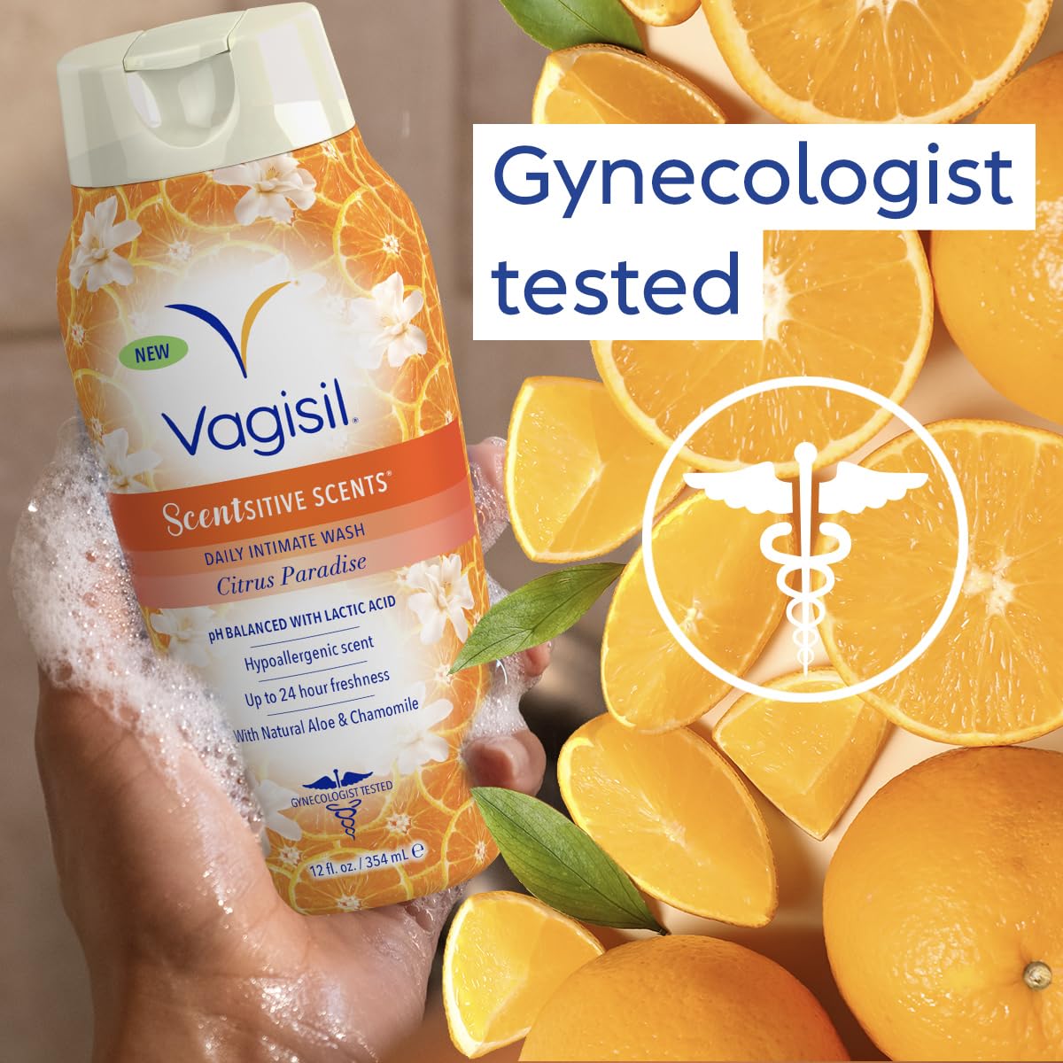 Vagisil Feminine Wash for Intimate Area Hygiene, Scentsitive Scents, pH Balanced and Gynecologist Tested, Citrus Paradise, 12 oz