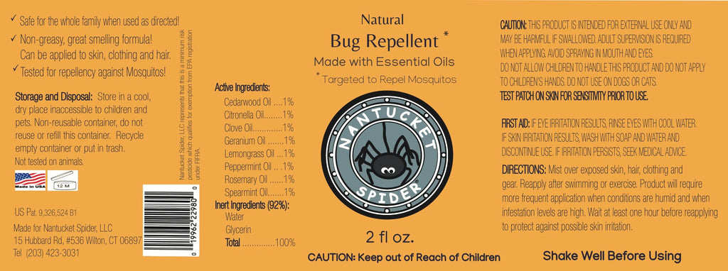 Nantucket Spider Natural Insect Repellent Spray for People | Long-Lasting Protection Against Mosquitoes, Biting Flies, & No-See-