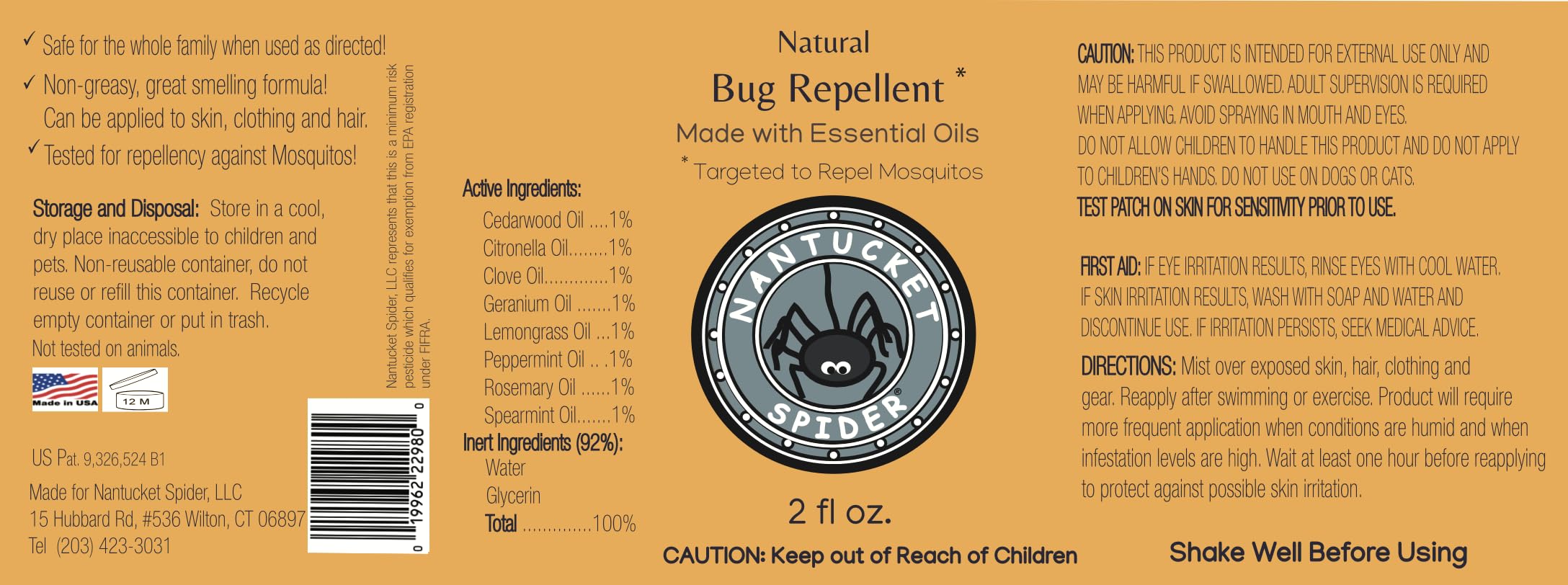 Nantucket Spider Natural Insect Repellent Spray for People | Long-Lasting Protection Against Mosquitoes, Biting Flies, & No-See-