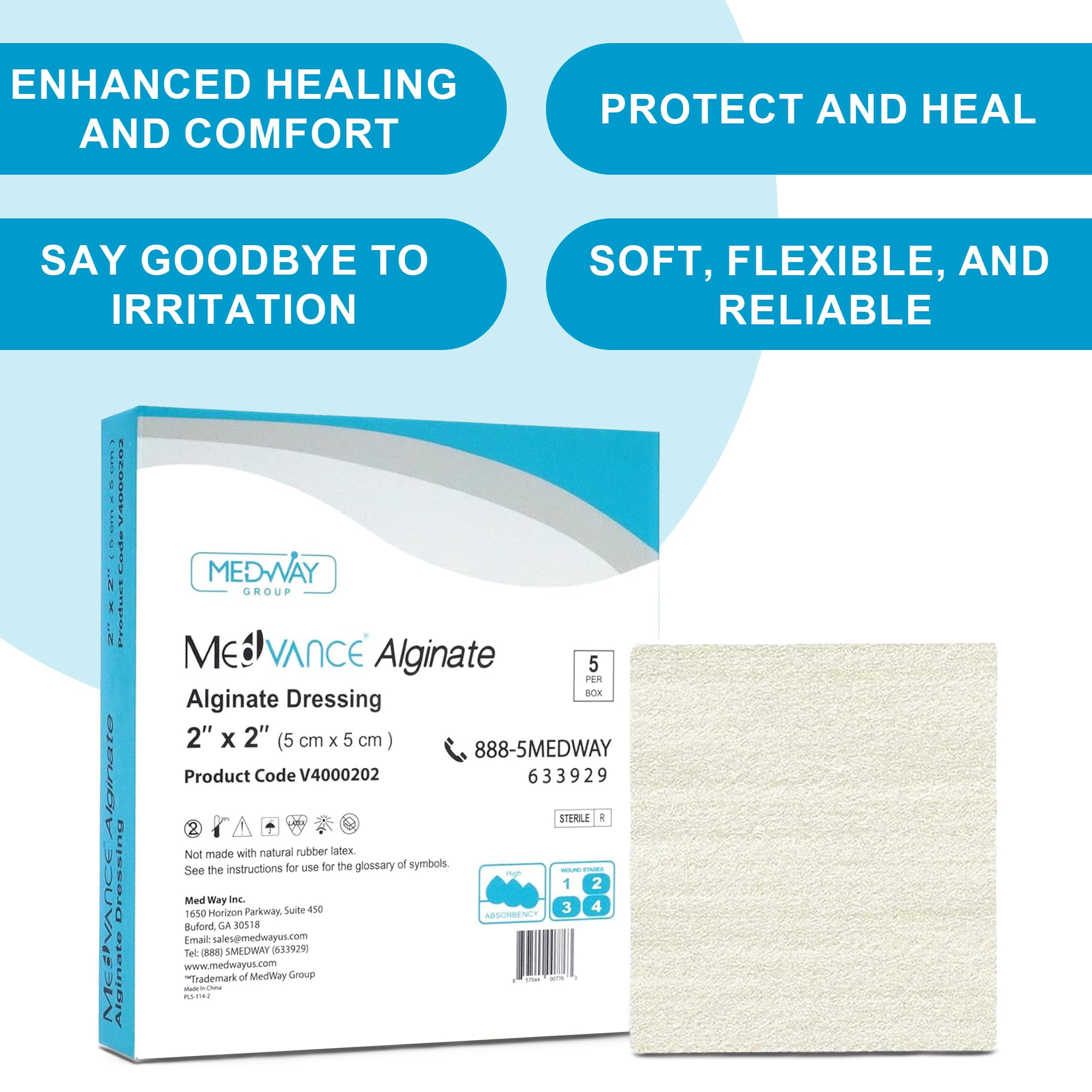MedVance TM Alginate - Calcium Alginate Dressing 2x2, Box of 5 dressings