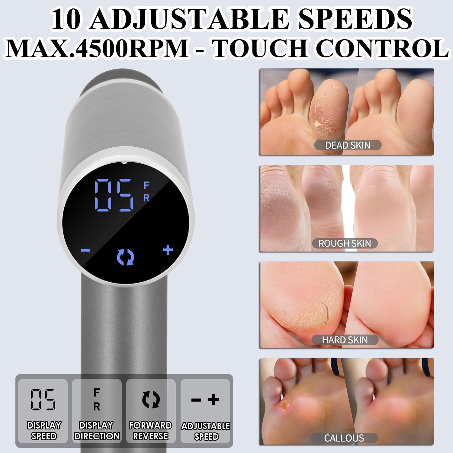 Upgraded Electric Callus Remover for Feet 4500rpm, Adjustable Speed Electric Foot Callus Remover Foot Sander Grinder Pedicure Fi