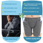 Incontinence Care Trousers, Catheter Underwear for Elderly with Double Pockets, Urinate Drainage Bag Pants for Catheter Nephrost
