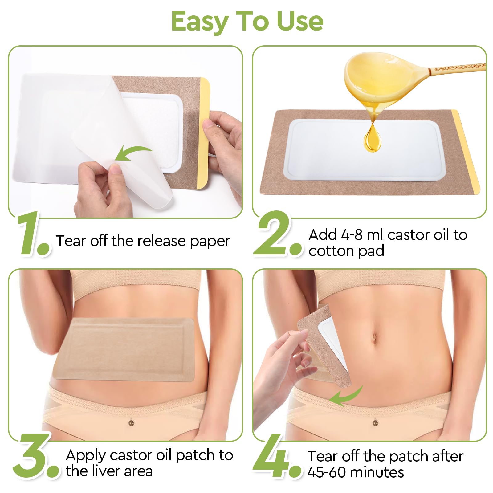 STFOCE 20pcs Castor Oil Pack Wrap, Large Castor Oil Pack Self-Adhesive, 11.8x6.3, Anti Leakage, No Wash, Portable (Oil Not Inclu