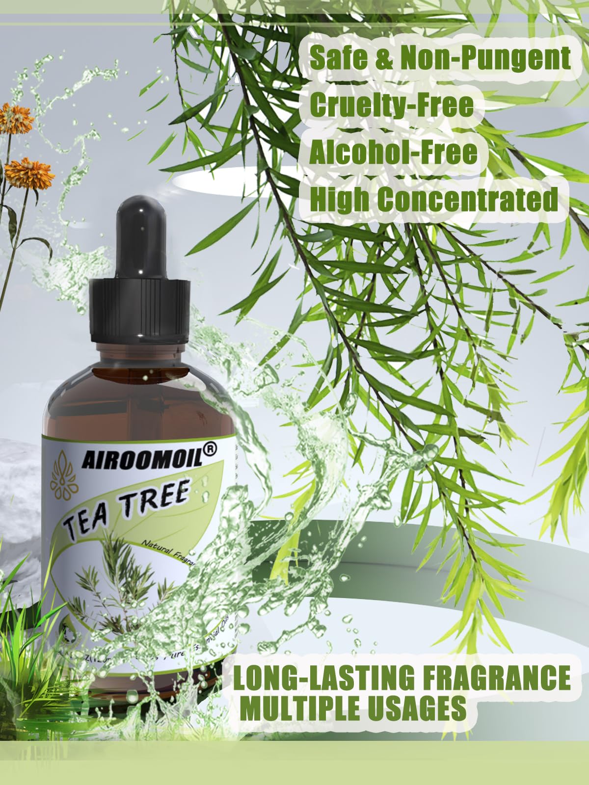 Airoomoil Tea Tree Essential Oil for Skin Muscle Hair Shampoo Body Wash Nails Aroma Natural Diffuser Oil 4 Fl Oz