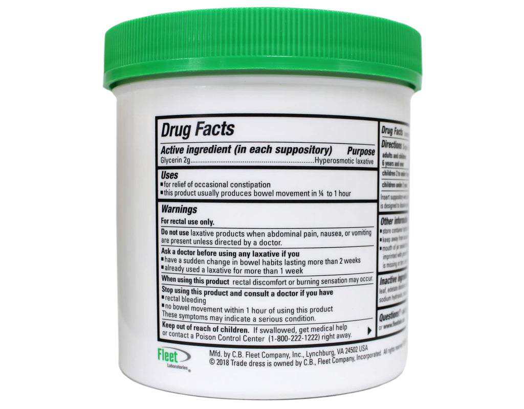 Fleet - Glycerin Suppositories, Laxative, Adult Jar, 100 Each