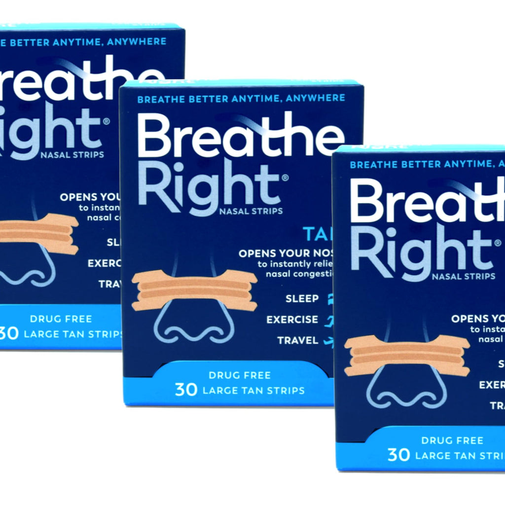 Breathe Right Original Large Tan Nasal Strips, 30 Count (Pack of 3)