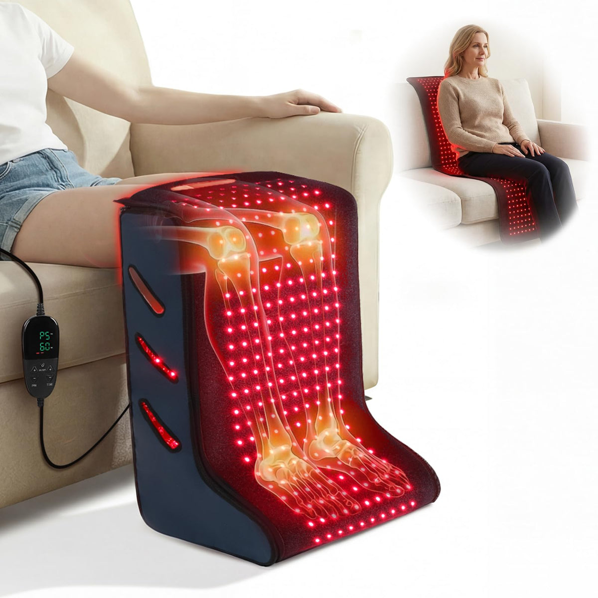 Red Light Therapy for Feet, 450 LEDs 660nm&850nm Infrared Light Therapy Boots with Timer & Pulse Mode, Detachable Red Light Ther