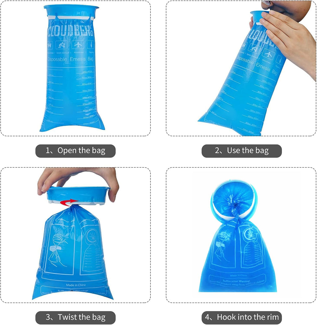 CLOUDBERG 24 Pack Blue Emesis Bags, 1000 ml Vomit Bags for Morning Sickness, Portable Nausea Bags for Pregnant Women, Leak Resis