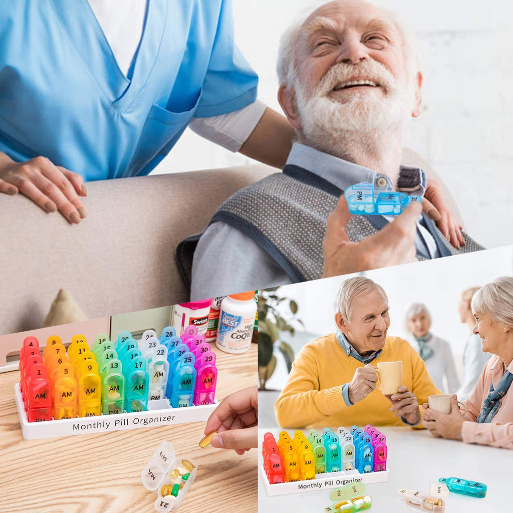 Daviky Monthly Pill Organizer 2 Times a Day - 30 Day Pill Box AM PM, BPA Free One Month Medicine Organizer Twice Daily, 31-Day C