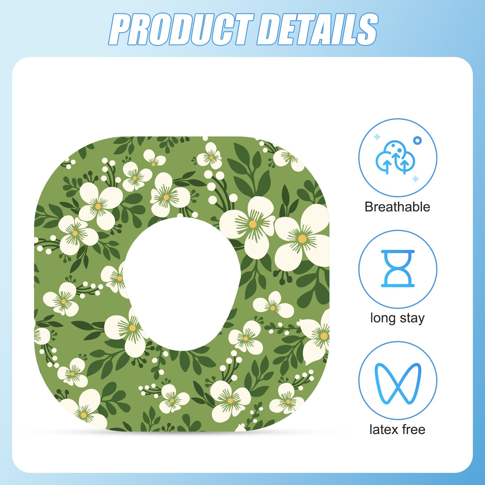 25pcs Adhesive Patches for Dexcom G7, Spring Flowers Print Glucose Overpatches CGM Sensor Cover Waterproof Breathable Monitor Ov