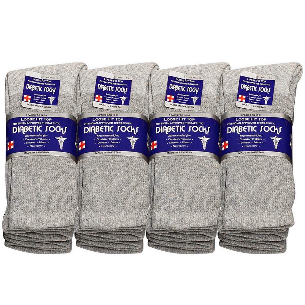 Falari Diabetic Socks Men Unisex Size 9-11 Grey 63-7030-12PAIRS