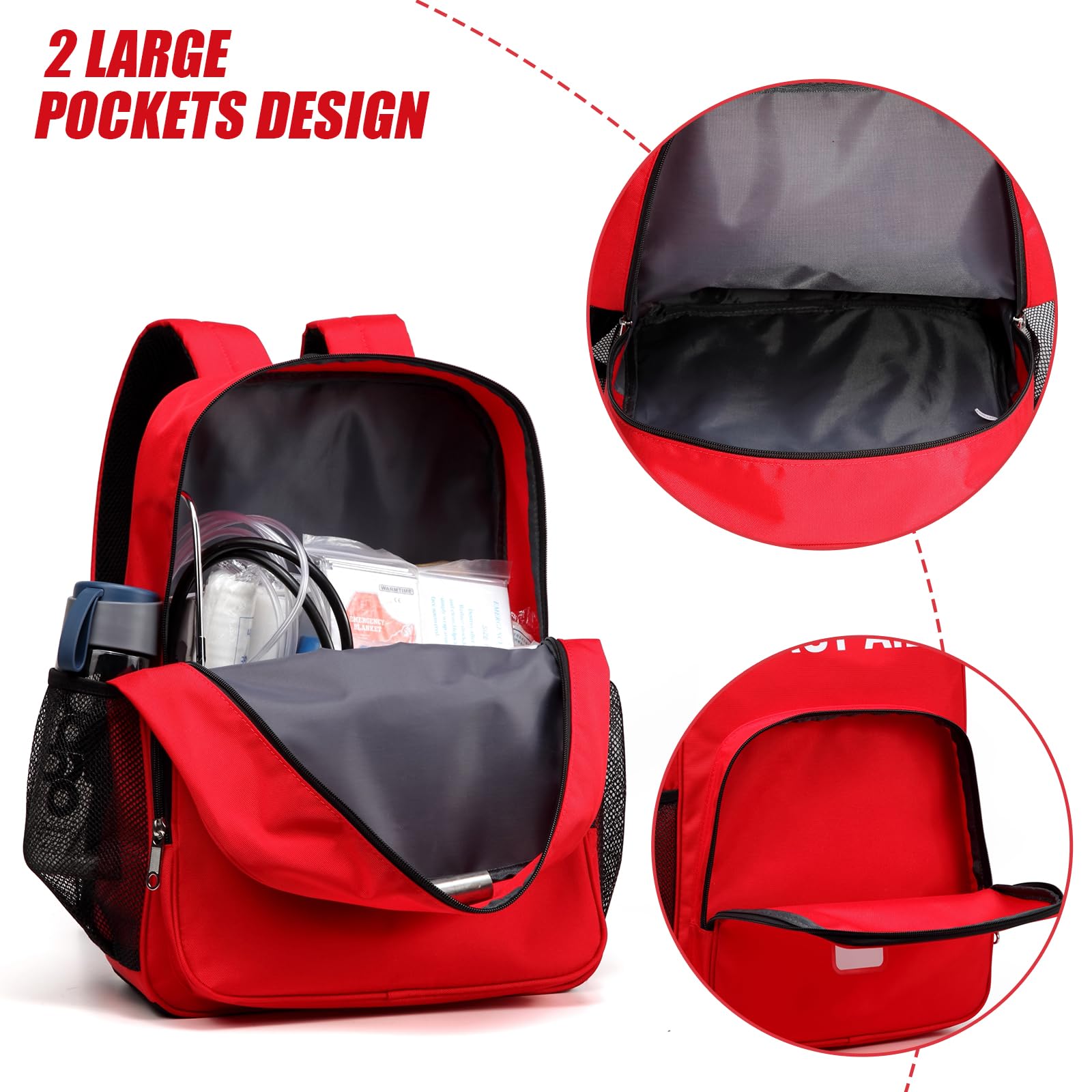 First Aid Backpack Emergency Medical Empty Waterproof Survival First Responder Trauma Bag Travel Home Outdoor Camping (Red)