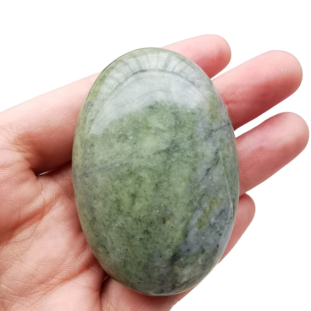 Loveliome Natural Green Jade Oval Polished Worry Stones, Healing Crystal Indoor Fountain Stones Massage Energy Anxiety Relief It