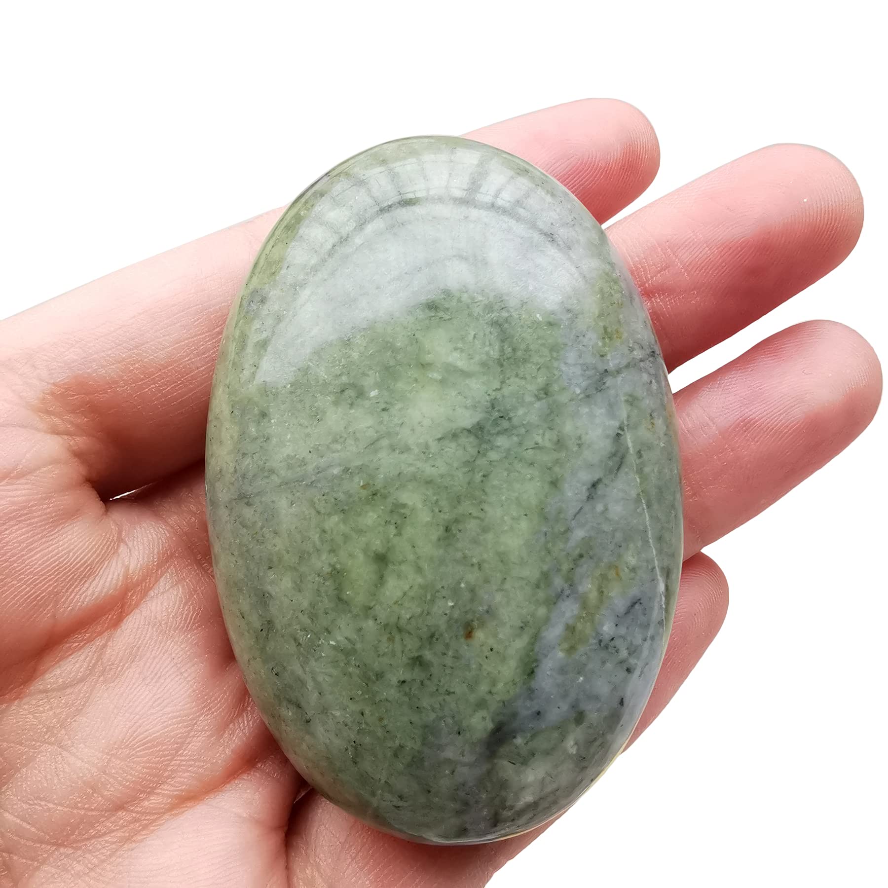Loveliome Natural Green Jade Oval Polished Worry Stones, Healing Crystal Indoor Fountain Stones Massage Energy Anxiety Relief It