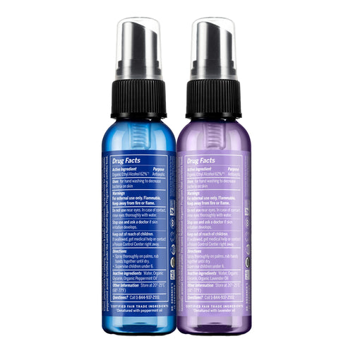 Dr. Bronners - Organic Hand Sanitizer Spray Variety Pack (Lavender & Peppermint, 2 oz, 6-Pack) Simple & Effective Formula, Clea