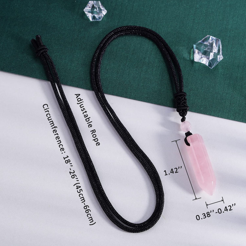 TIKCAUZ Hexagonal Pink Crystal Necklace Rose Quartz Point Pendant with Adjustable Rope Reiki Healing Crystal Stone Gemstone Neck