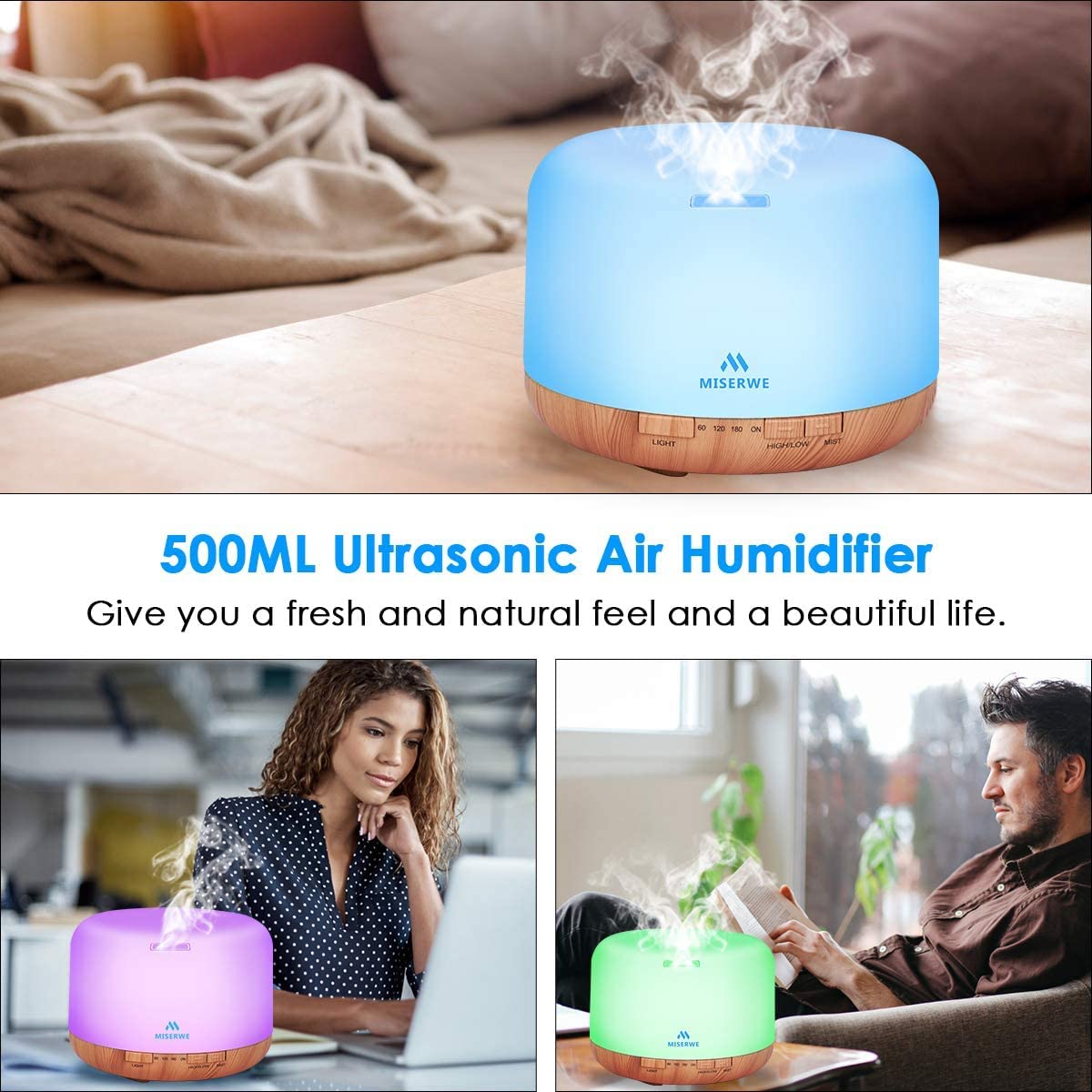 500ml Diffuser with Remote Control Waterless Automatic Shut Off Essential Oil Diffusers with Timing Mode Adjustable Oil Diffuser