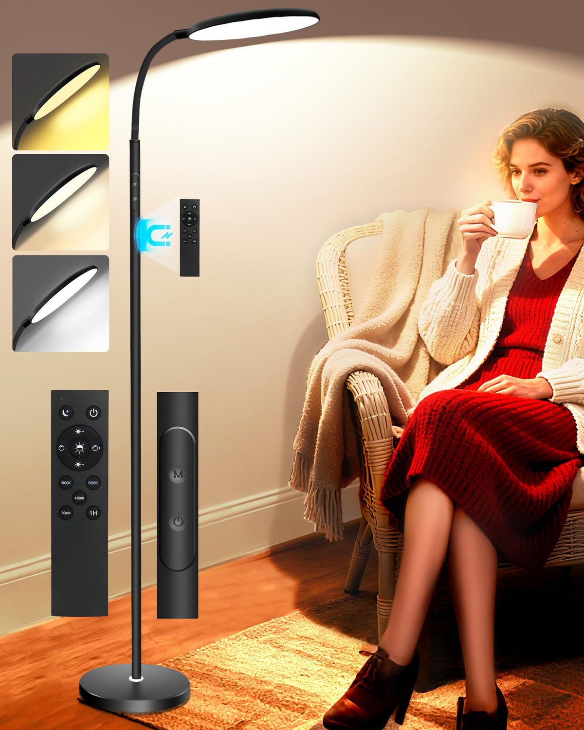 LanAqua 11000 Lux Light Therapy Lamp, UVFree Sunlight Happy Floor Lamp