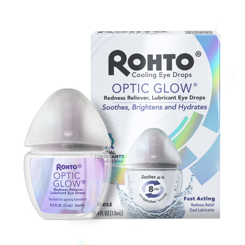 Rohto Optic Glow Whitening, Lubricant Eye Drops, Whitens, Brightens, and Hydrates Red Eyes, Fast-Acting Formula, Sterile Eye Dro