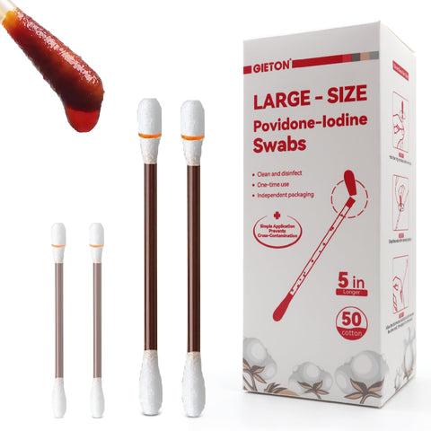 Large - Size 5 inchs Povidone Iodine Swabs (50-Count), Iodine Cotton swabs, Wound Care, Gentle Care and Emergency Care for The W