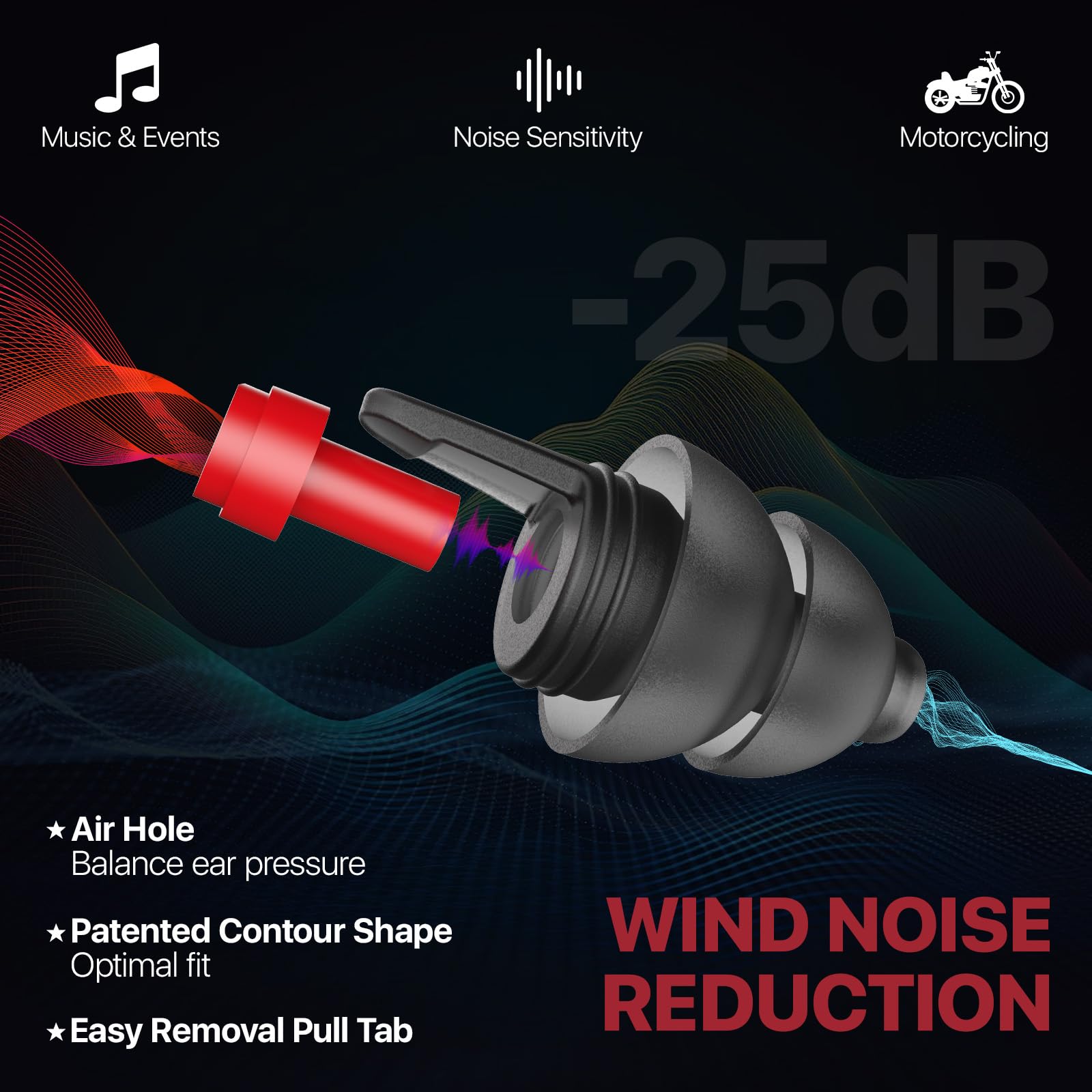 Softvox Motorcycle Ear Plugs for Wind Noise Reduction - 2 Pairs - 25dB - Motorcycle Accessories - Reusable Moto Earplugs, Soft C
