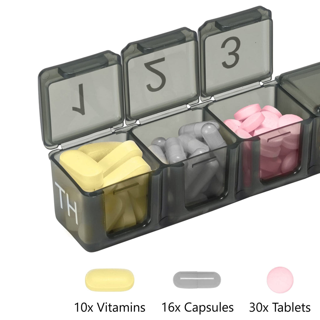 e-Pill 5 Times a Day x 7 Day Large Weekly Pill Organizer, Vitamin and Medicine Pill Box - with Discreet Case (Black)