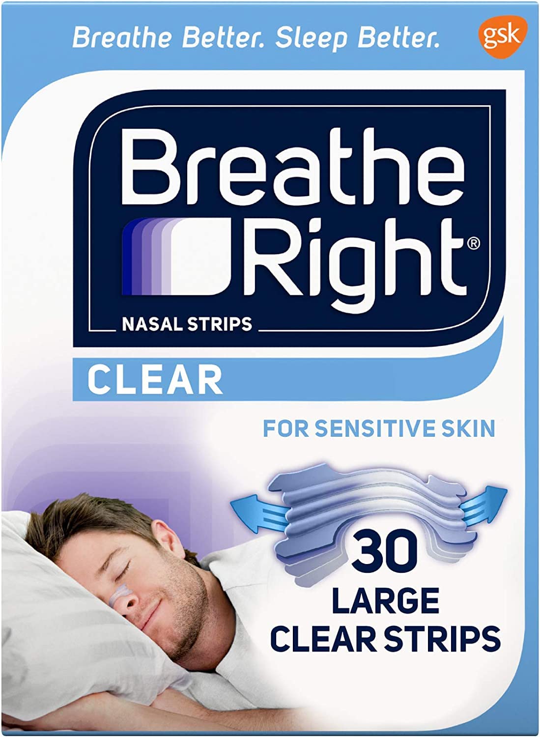 Breathe Right Nasal Strips Clear For Sensitive Skin Large 30 Each