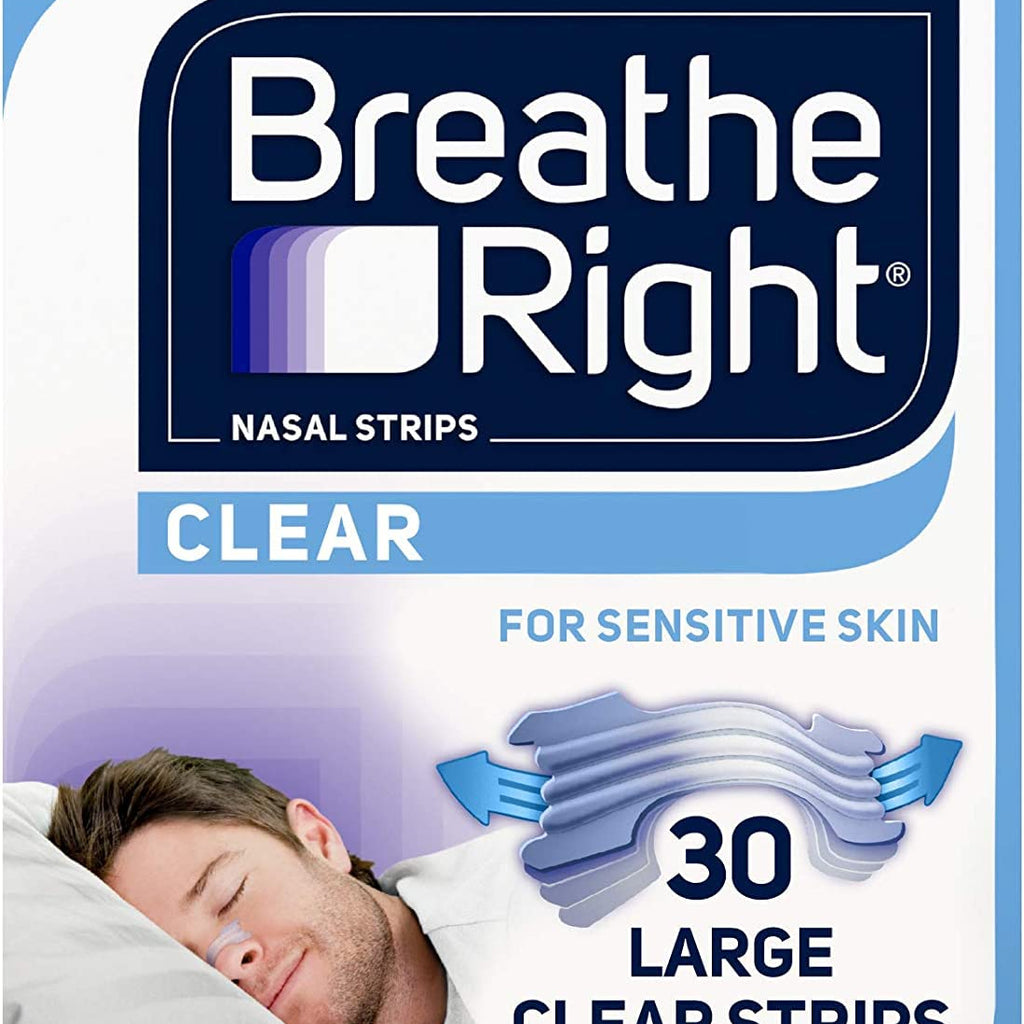 Breathe Right Nasal Strips for Sensitive Skin, Large, Clear, 30 Strips