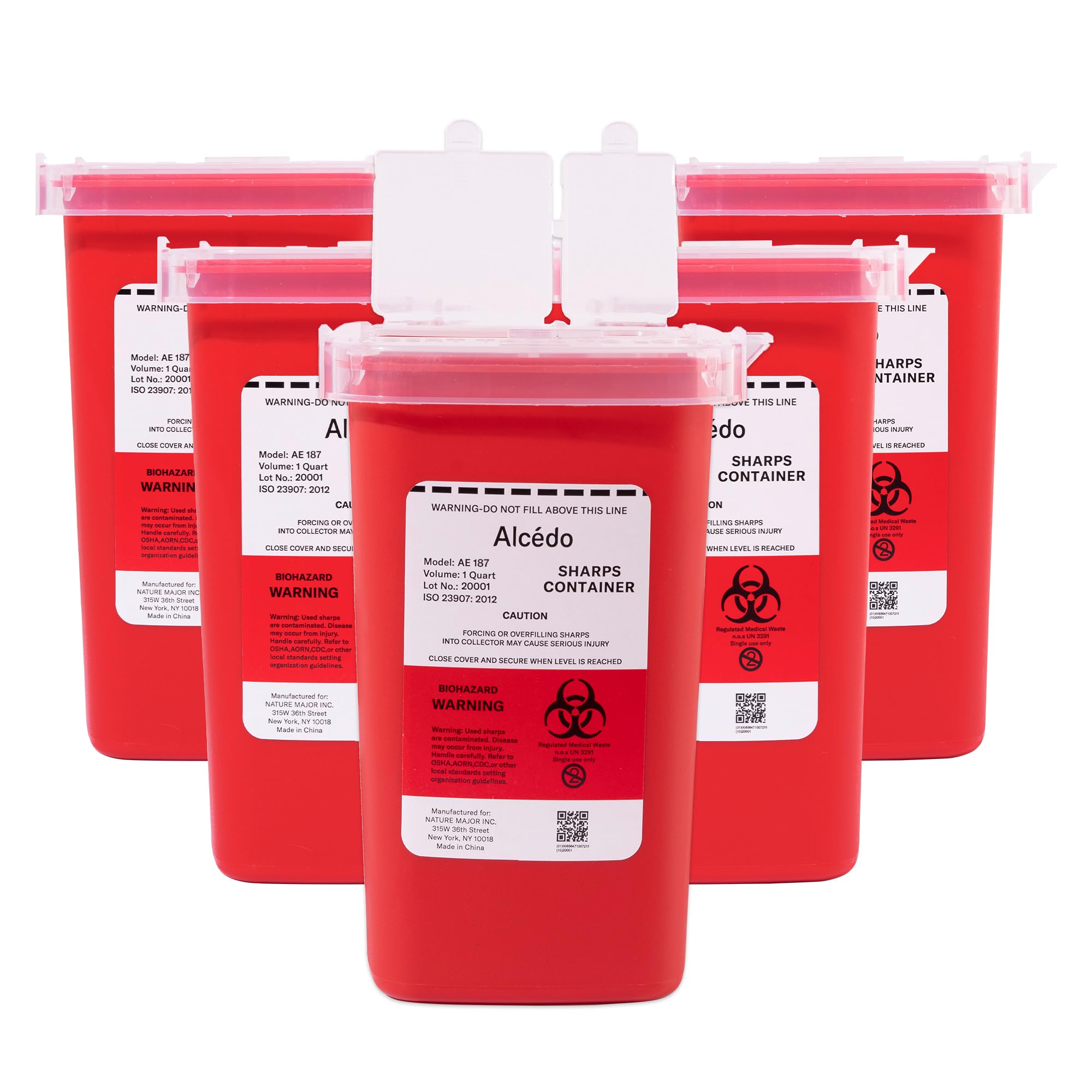 Alcedo Sharps Container for Home Use and Professional 1 Quart (5-Pack), Biohazard Needle and Syringe Disposal, Small Portable Co