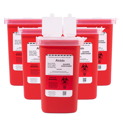 Alcedo Sharps Container for Home Use and Professional 1 Quart (5-Pack), Biohazard Needle and Syringe Disposal, Small Portable Co