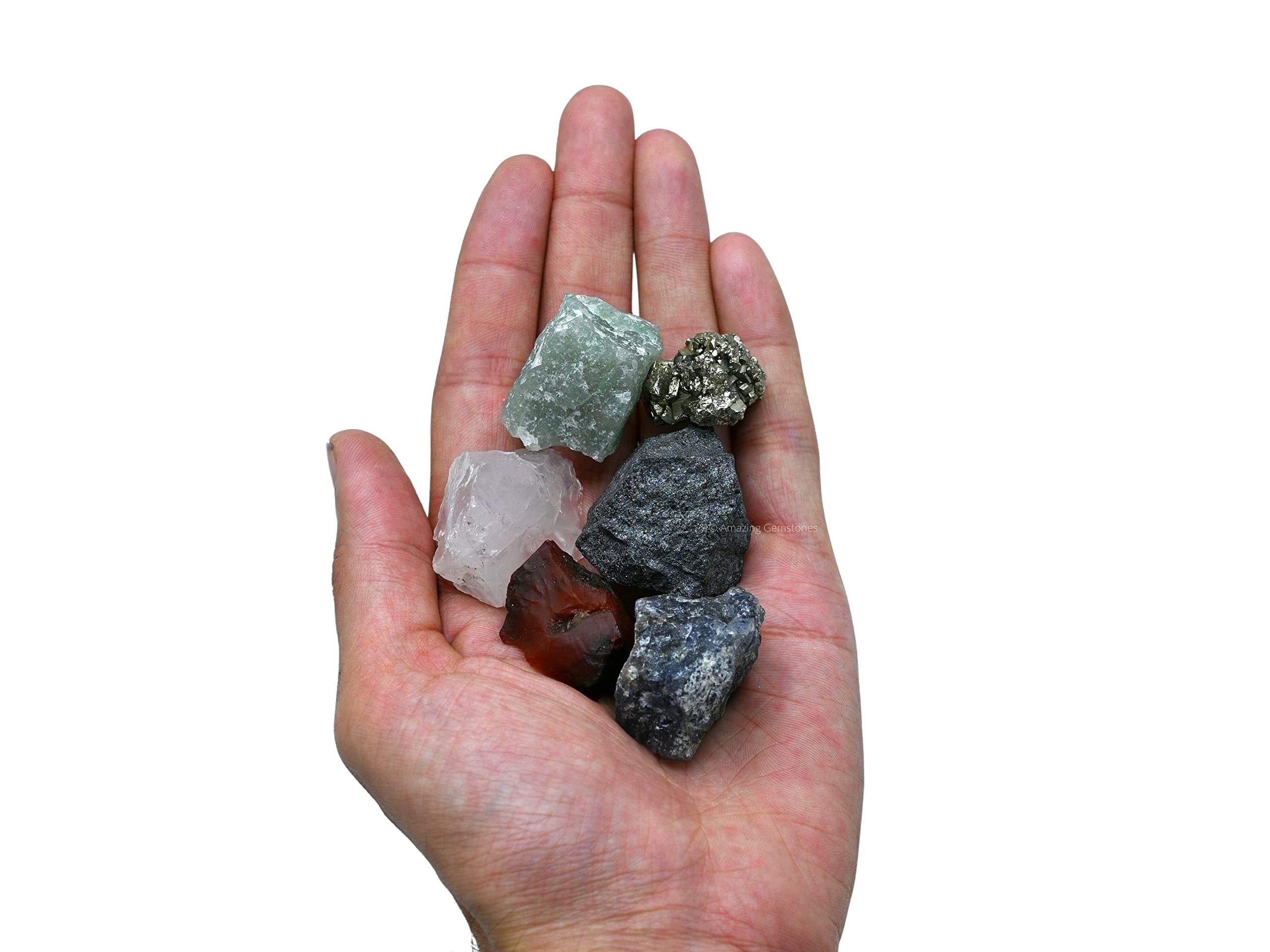 Crystals for Motivation & Self Belief Manifestation, Set of 6 Green Aventurine, Pyrite, Hematite, Iolite, Carnelian and Rose Qua