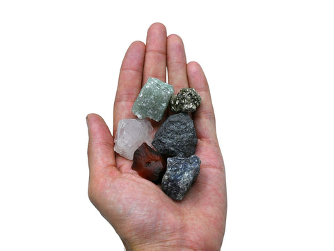 Crystals for Motivation & Self Belief Manifestation, Set of 6 Green Aventurine, Pyrite, Hematite, Iolite, Carnelian and Rose Qua