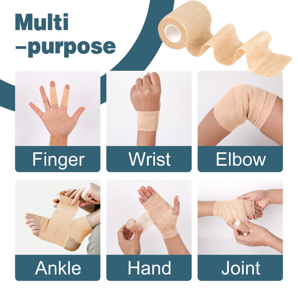 AZEN 8 Pack Self Adhesive Bandage Wrap, 2 X 5 Yards Elastic Cohesive Bandage Wrap, Skin Color Athletic Tape, Vet Wrap, Ankle Tap