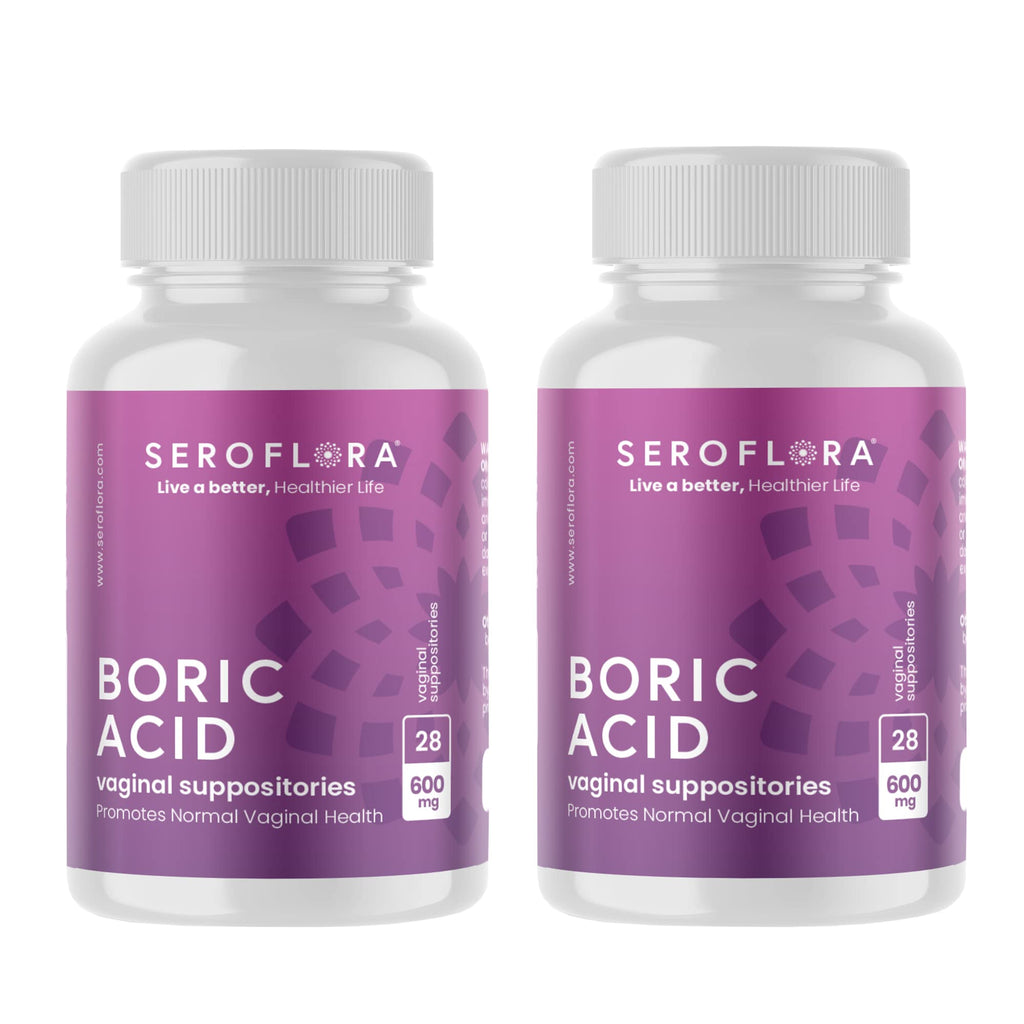 Seroflora Boric Acid Vaginal Suppositories 600 mg - Boric Acid Pills for Women - Intimate Health pH Balance - Supports Vaginal O