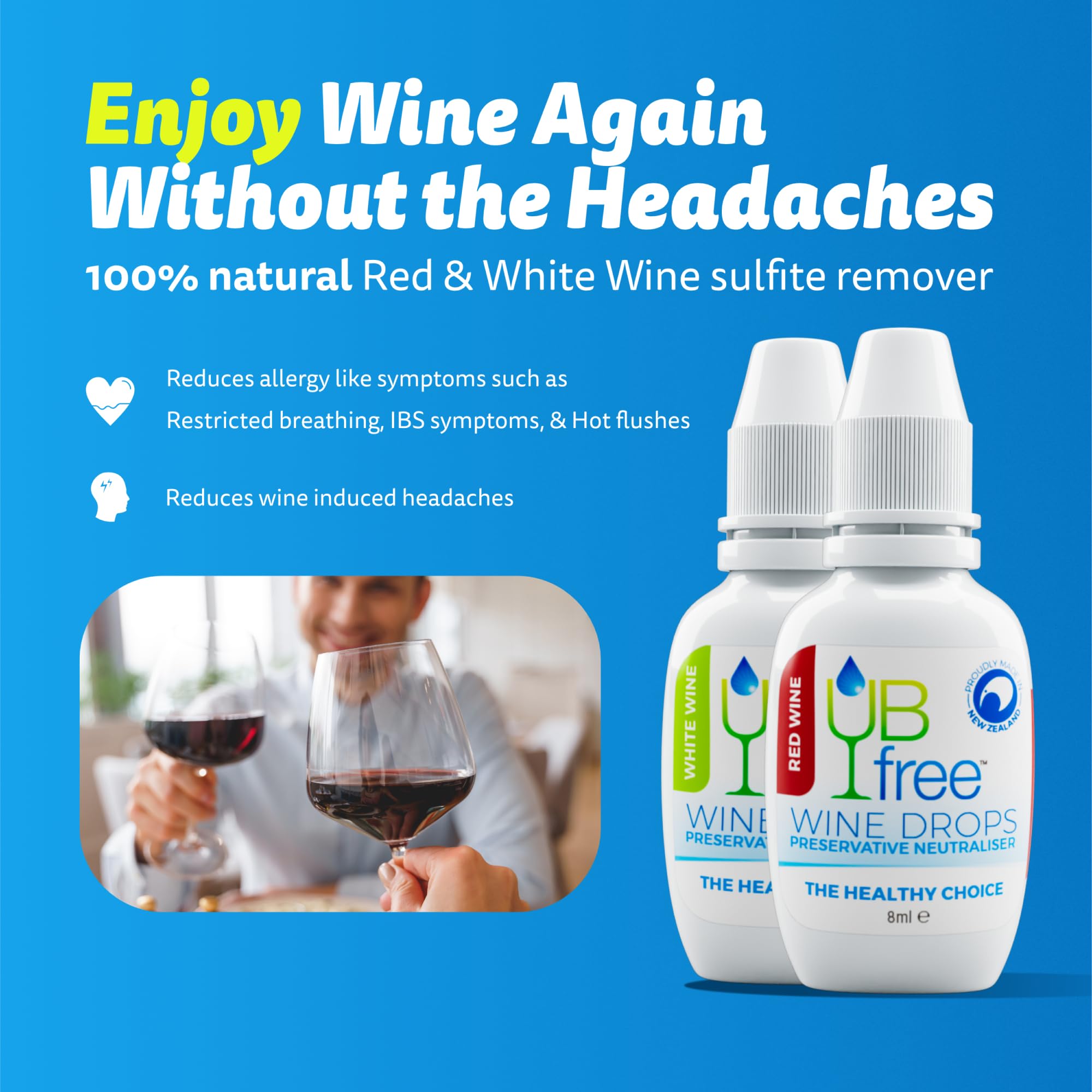 UBfree Wine Drops - 4pk Red & White - Removes Sulfites and Histamines from Red and White Wines | Naturally Eliminate Wine Headac