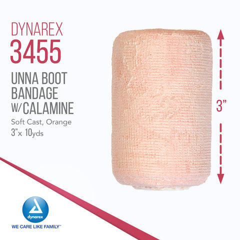 Dynarex 3455 Unna Boot Bandage, Individually Packaged, Provides Customized Compression, With Calamine, Soft Cast, 3 '' x 10 Yard