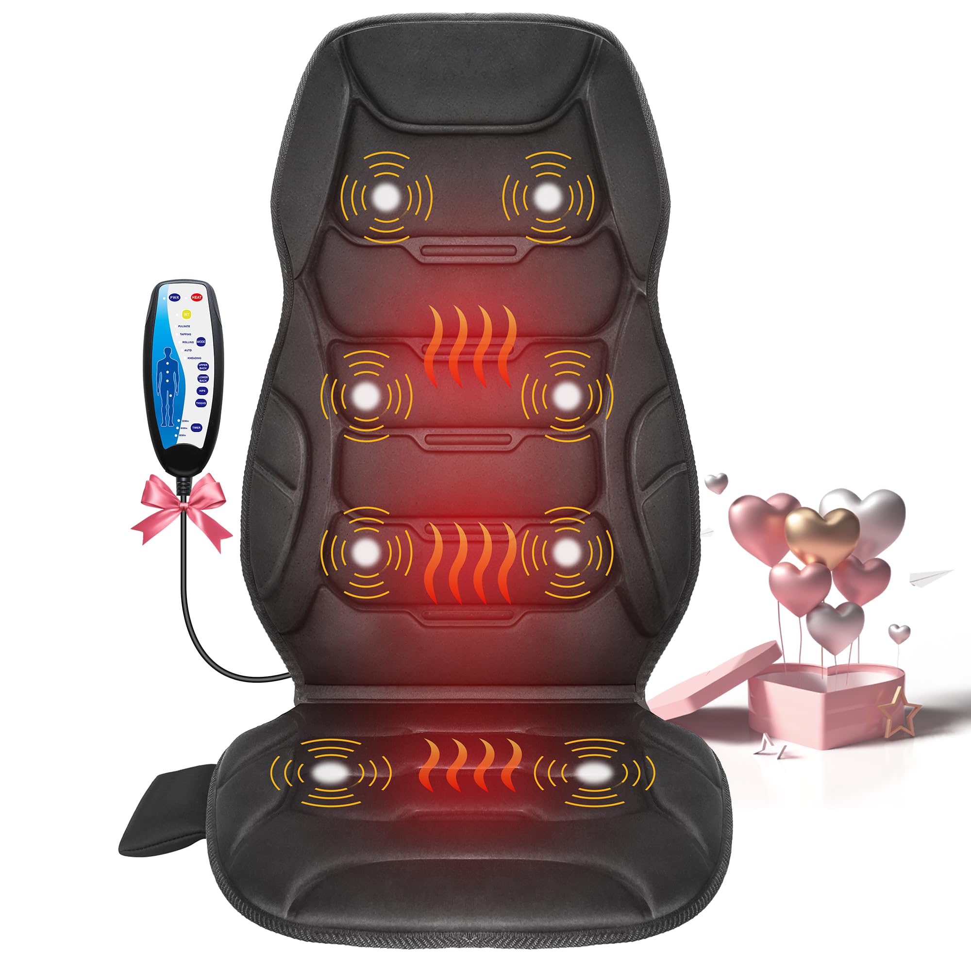 COMFIER Massage Seat Cushion, Back Massager with 8 Massage Nodes & 5 Modes, Adjustable Chair Massage Pad with Heat for Home Offi
